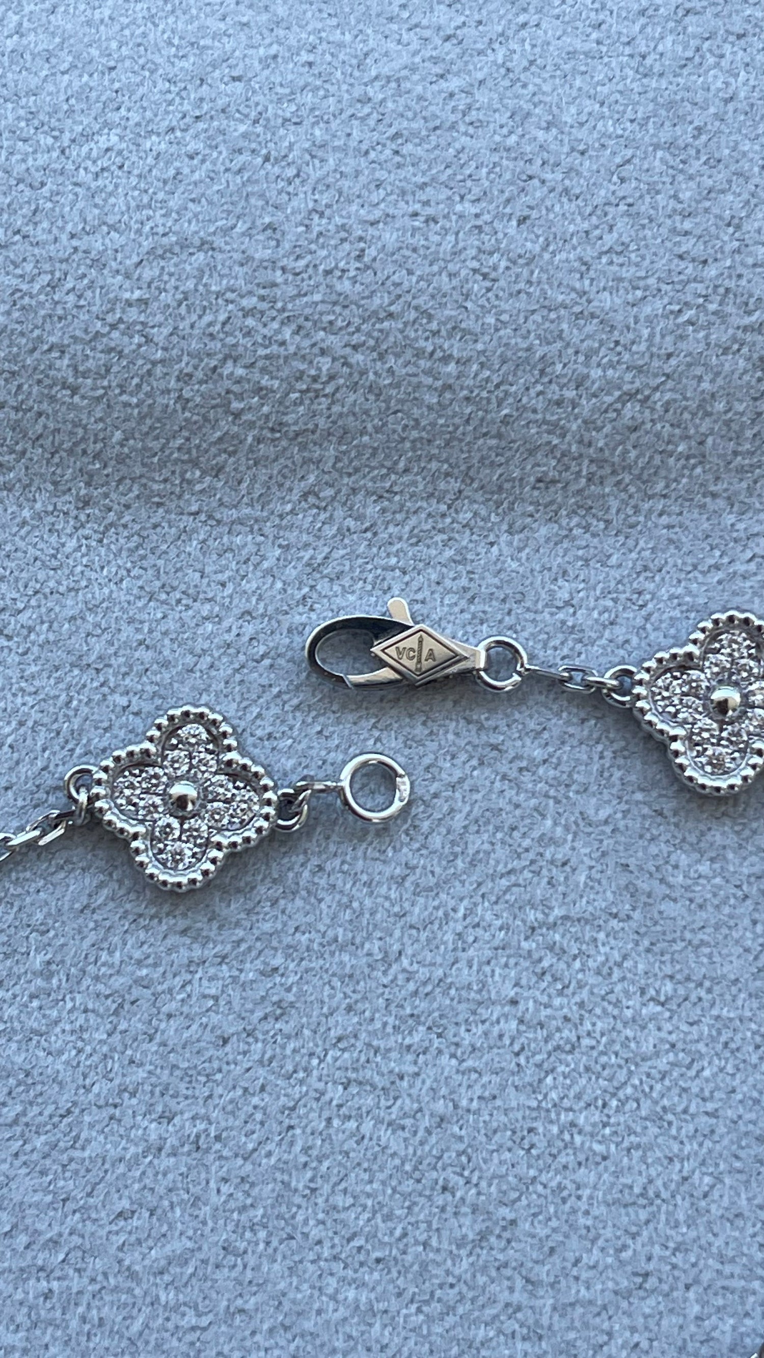 Van Cleef &amp; Arpels Sweet Alhambra Diamond Pave 6 Motifs 18K White Gold Bracelet