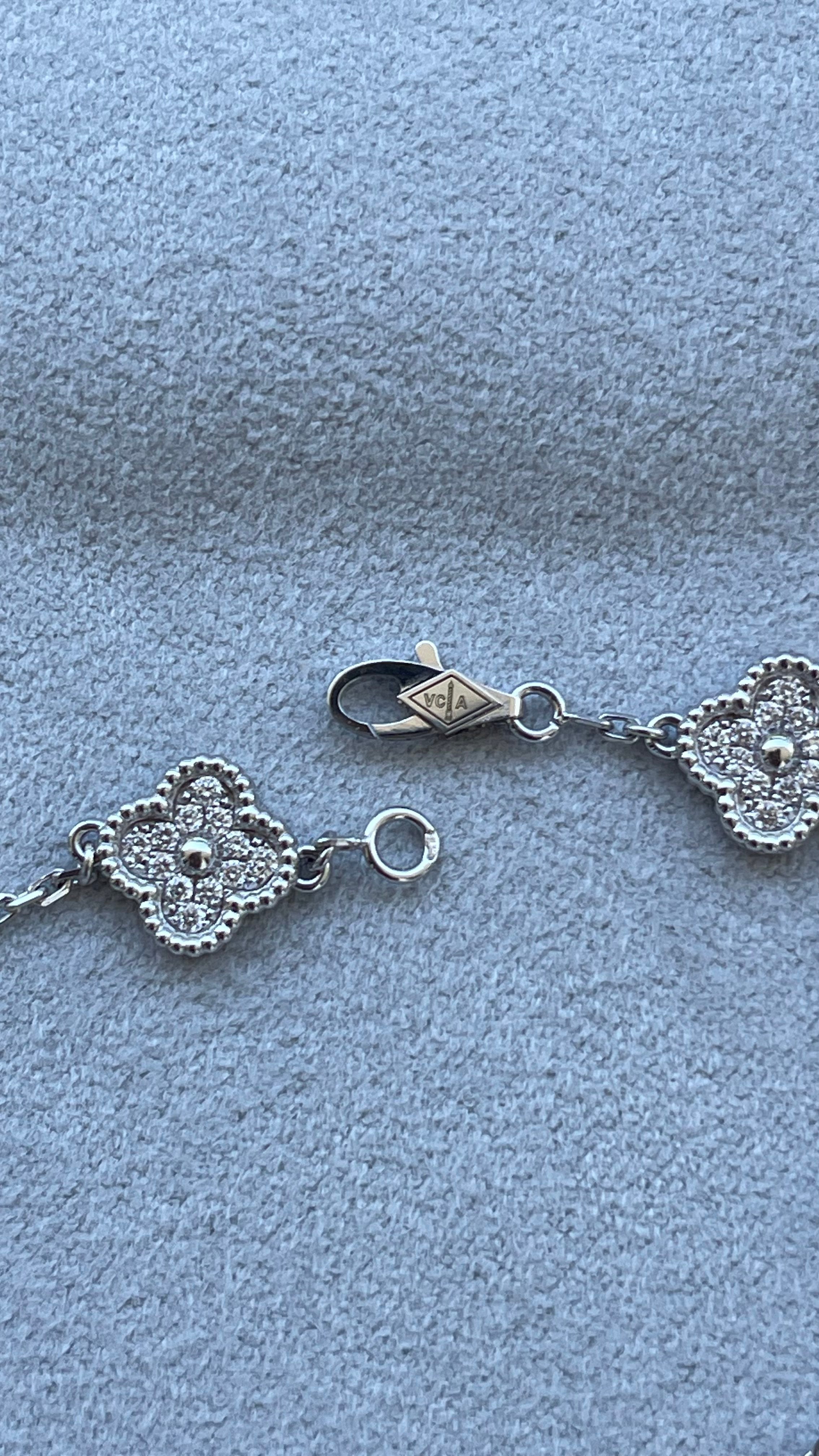 Van Cleef &amp; Arpels Sweet Alhambra Diamond Pave 6 Motifs 18K White Gold Bracelet