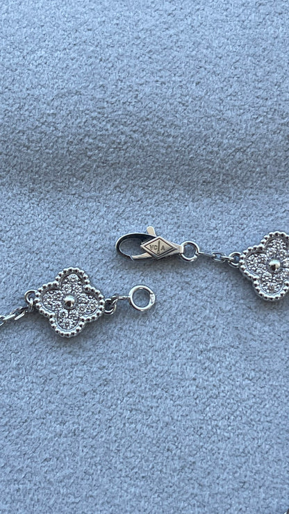 Van Cleef &amp; Arpels Sweet Alhambra Diamond Pave 6 Motifs 18K White Gold Bracelet