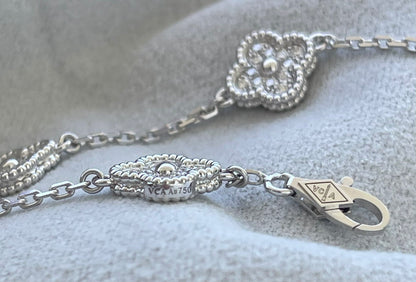 Van Cleef &amp; Arpels Sweet Alhambra Diamond Pave 6 Motifs 18K White Gold Bracelet