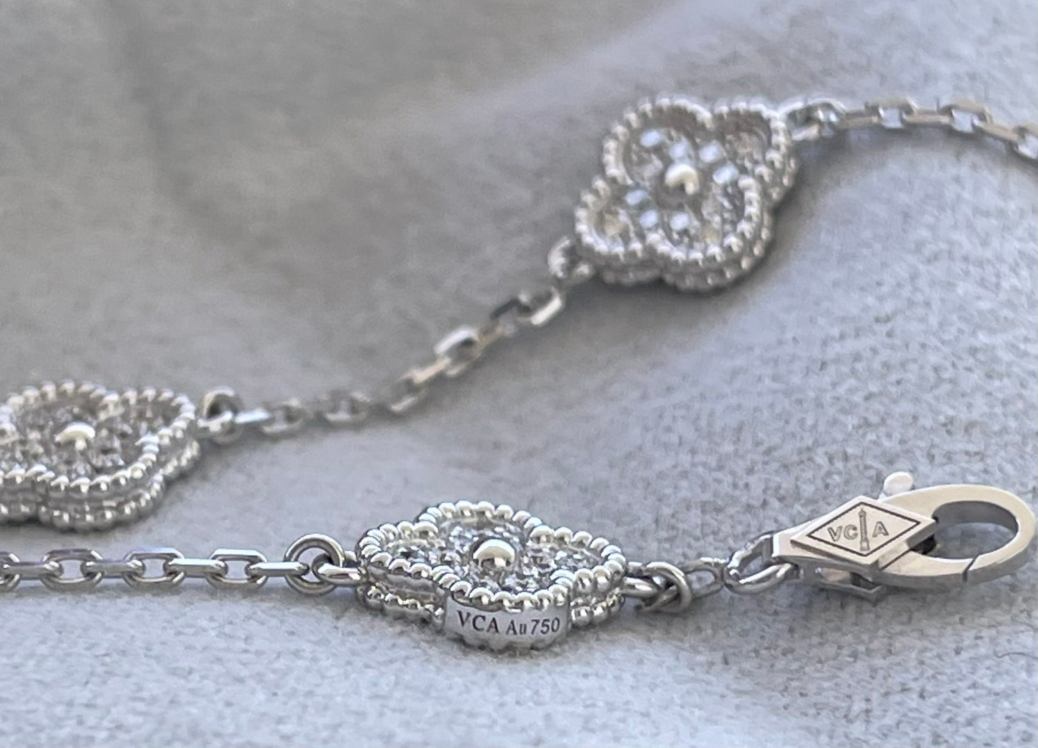 Van Cleef &amp; Arpels Sweet Alhambra Diamond Pave 6 Motifs 18K White Gold Bracelet