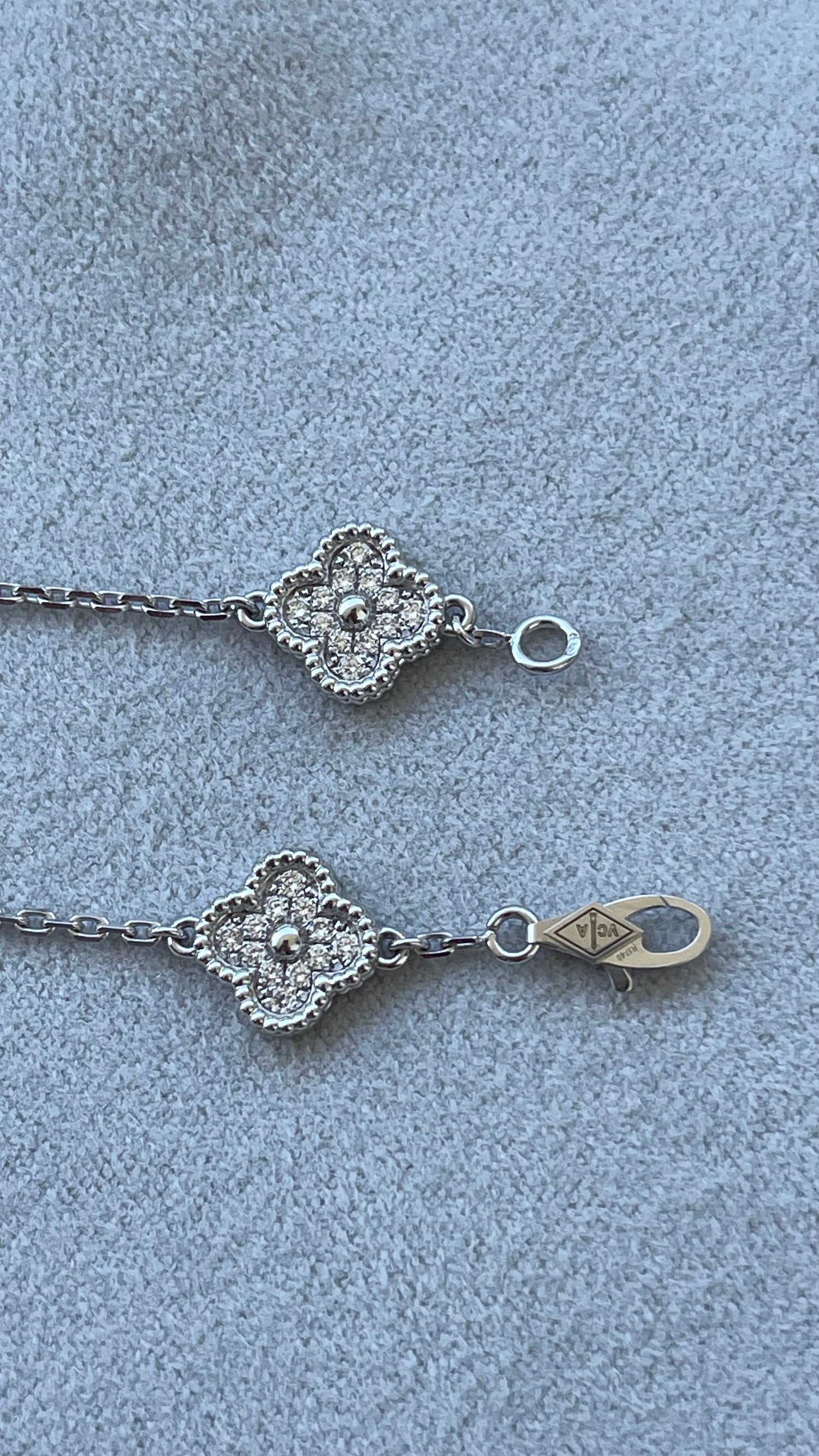 Van Cleef &amp; Arpels Sweet Alhambra Diamond Pave 6 Motifs 18K White Gold Bracelet