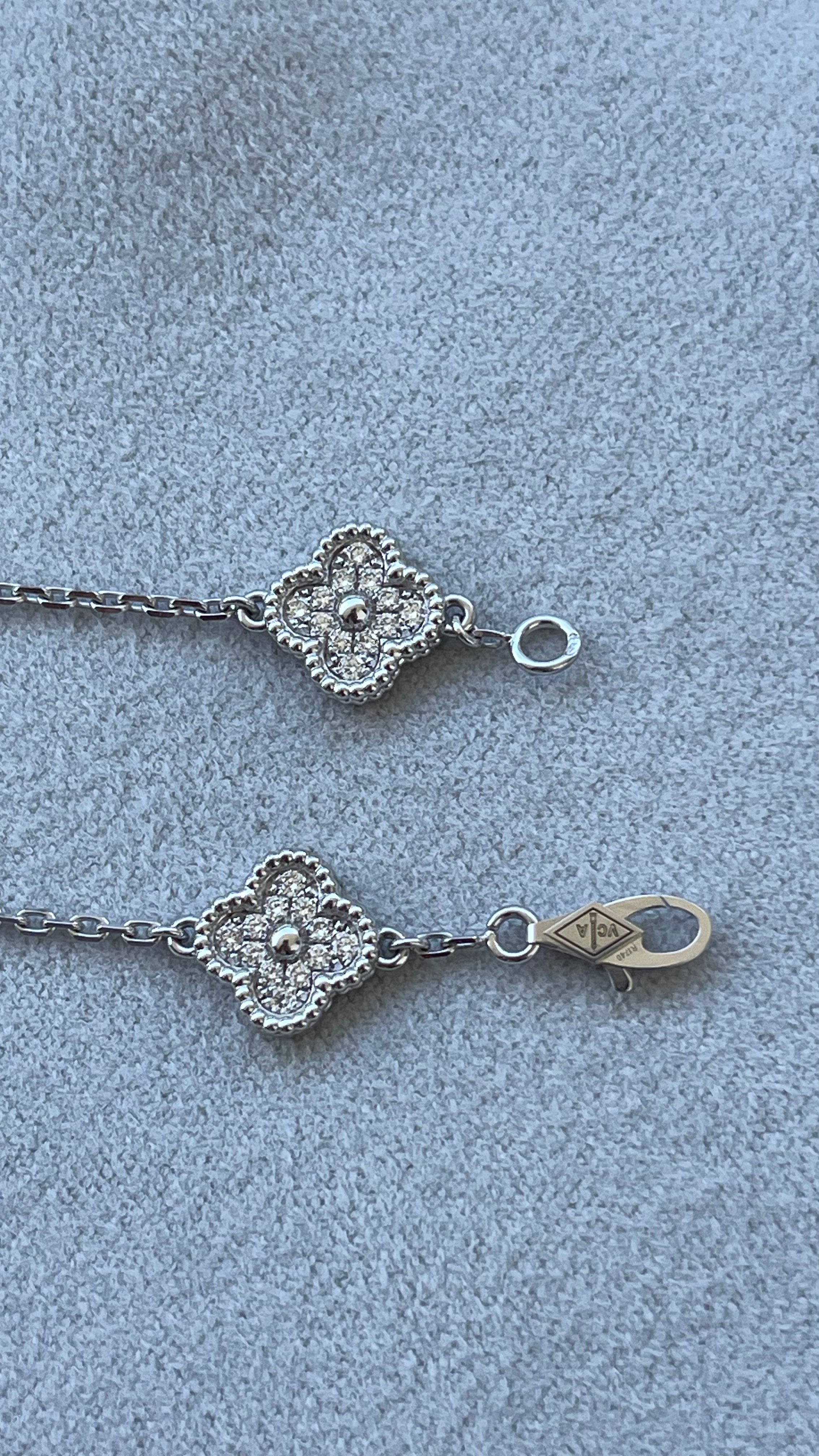 Van Cleef &amp; Arpels Sweet Alhambra Diamond Pave 6 Motifs 18K White Gold Bracelet