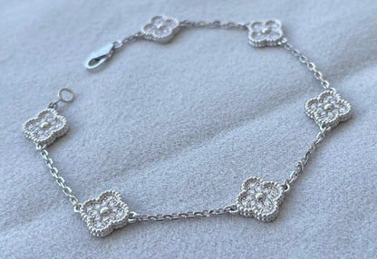 Van Cleef &amp; Arpels Sweet Alhambra Diamond Pave 6 Motifs 18K White Gold Bracelet