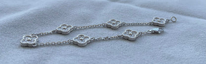 Van Cleef &amp; Arpels Sweet Alhambra Diamond Pave 6 Motifs 18K White Gold Bracelet