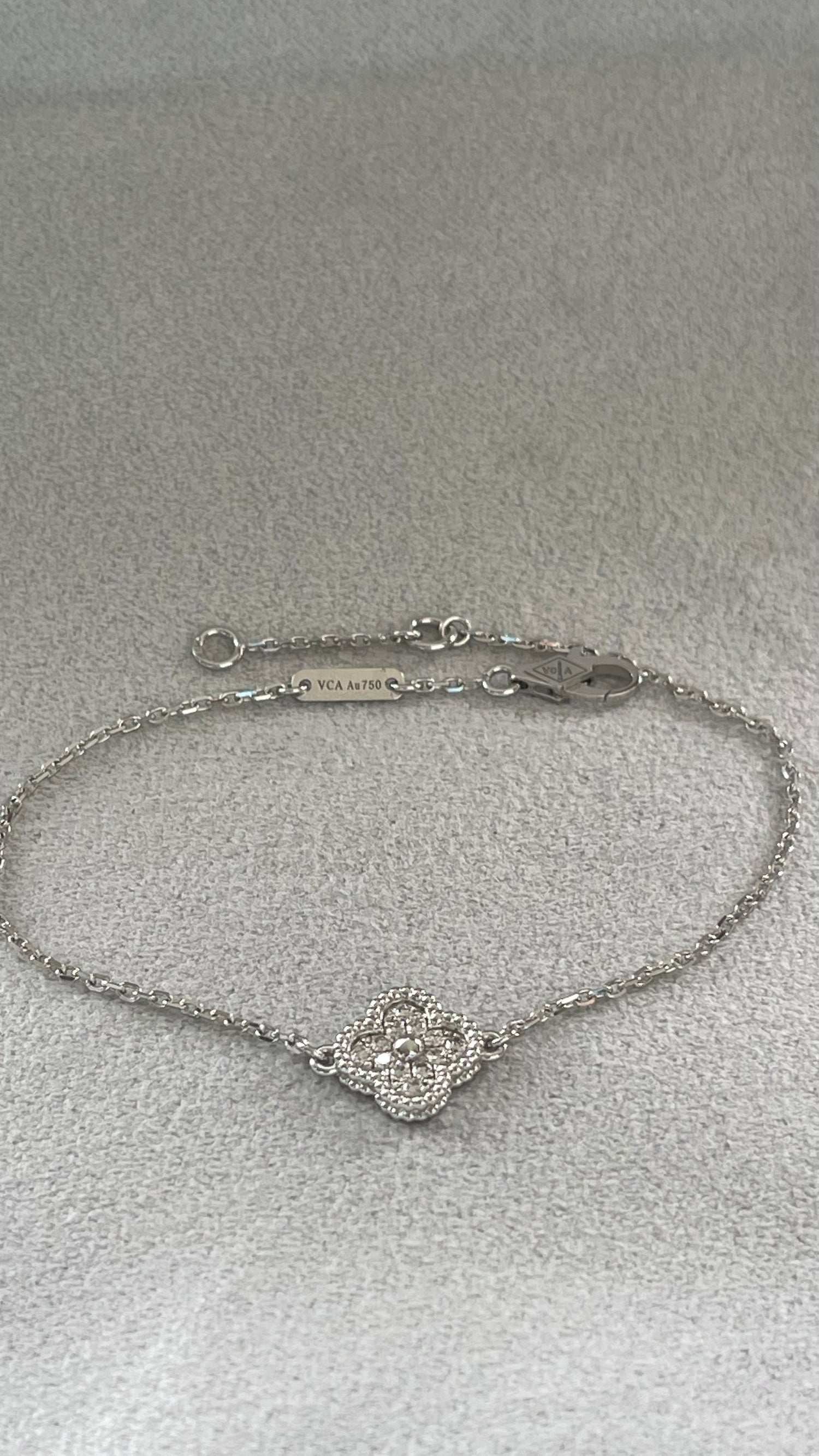 Van Cleef &amp; Arpels Sweet Alhambra Diamond Pave 1 Motif 18K White Gold Bracelet