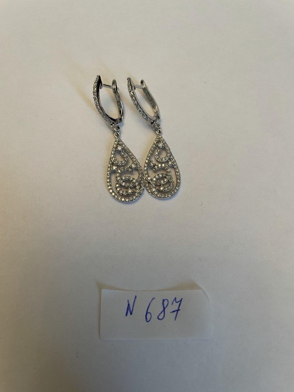 Diamonds Wavy Spiral 14K White Gold Drop Dangle Huggie Statement Earrings