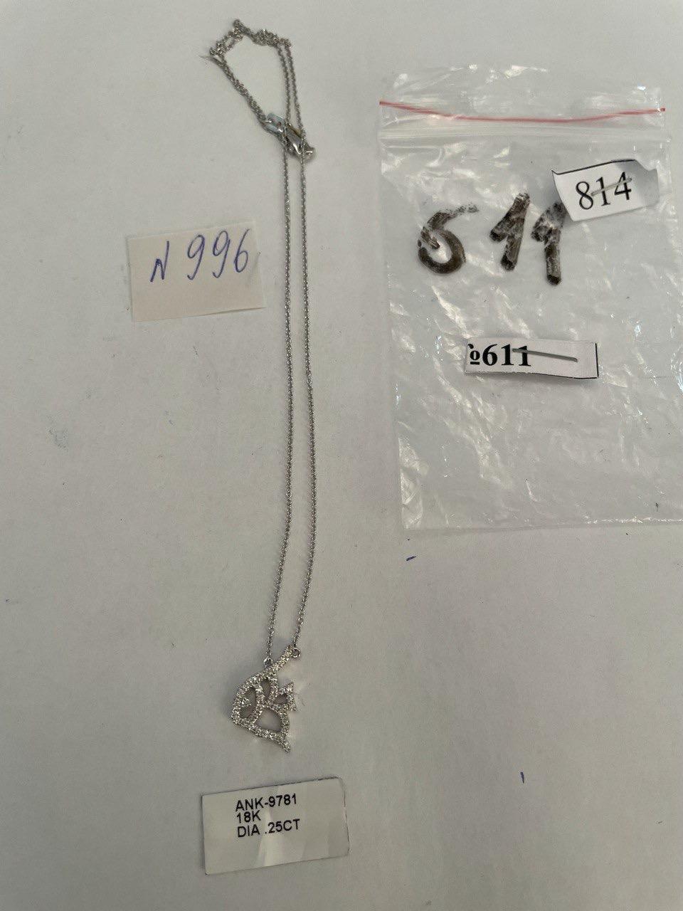 Fish Symbol Diamond Halo Set 18K White Gold Chain Pendant Necklace