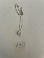 Fish Symbol Diamond Halo Set 18K White Gold Chain Pendant Necklace