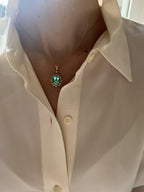 Teal Paraiba Tourmaline Diamond Halo Unique 18 Karat Rose Gold Pendant Necklace