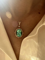 Teal Paraiba Tourmaline Diamond Halo Unique 18 Karat Rose Gold Pendant Necklace