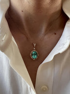 Teal Paraiba Tourmaline Diamond Halo Unique 18 Karat Rose Gold Pendant Necklace