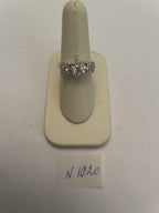 Diamonds Pave Set Round Cluster Halo Set White Gold Statement Three Stone Ring