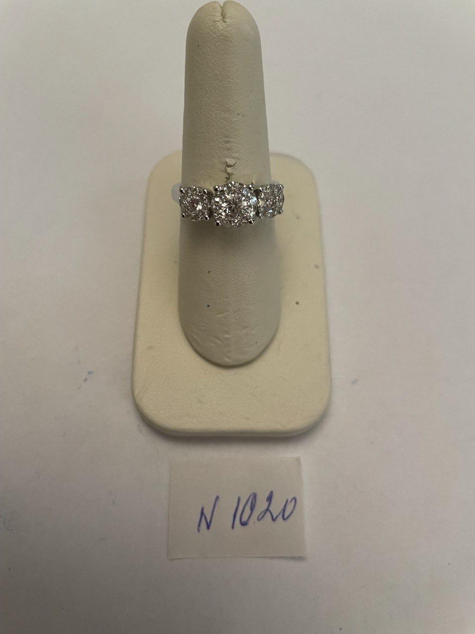 Diamonds Pave Set Round Cluster Halo Set White Gold Statement Three Stone Ring