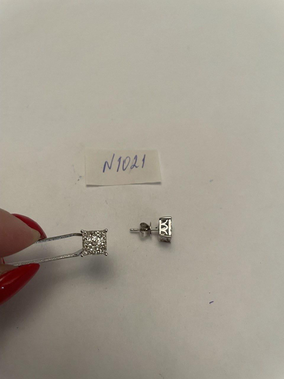 Diamond Square Shape Cluster Pave Set Halo Set 14K White Gold Stud Earrings