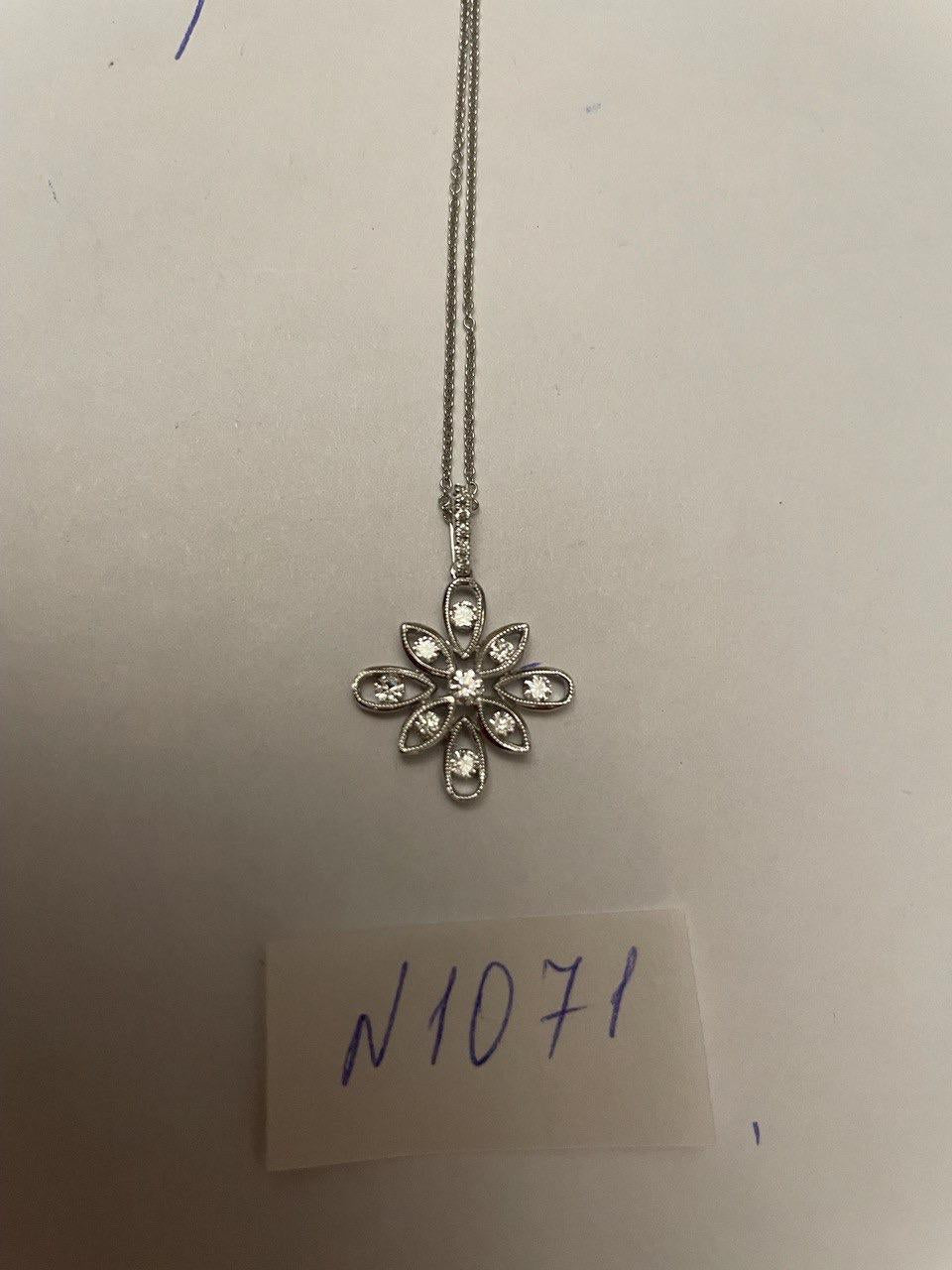 Diamond Snowflake Floral Flower Symbol Motif White Gold Pendant Chain Necklace