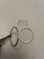 Classic Round Diamond Brilliant Cut 14K White Gold Medium Hoop Large Earrings