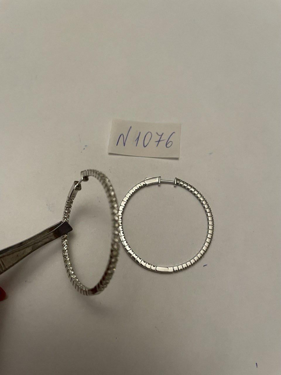 Classic Round Diamond Brilliant Cut 14K White Gold Medium Hoop Large Earrings