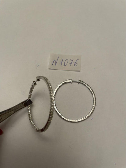 Classic Round Diamond Brilliant Cut 14K White Gold Medium Hoop Large Earrings