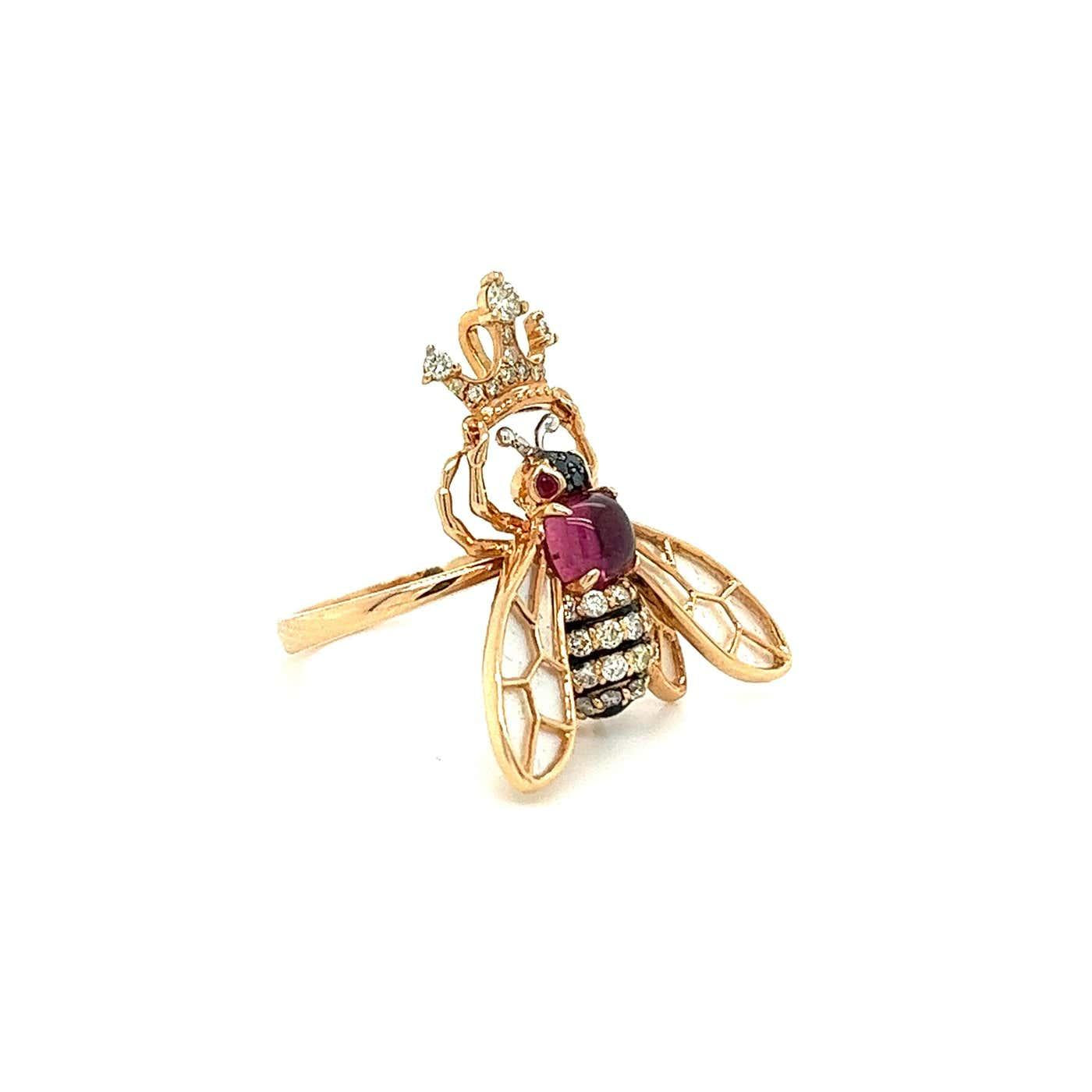 Pink Tourmaline & Diamond Pave Bee 18K Rose Gold Animal Ring