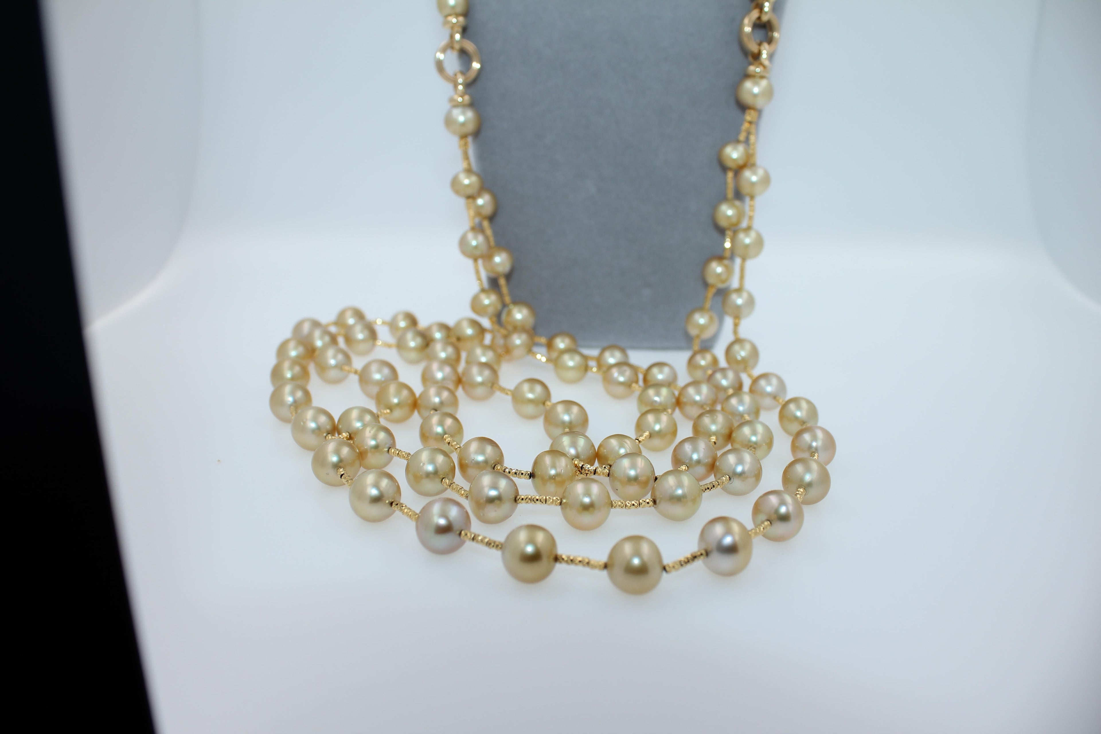 Golden Yellow AAA South Sea Pearls 18K Yellow Gold Long Necklace