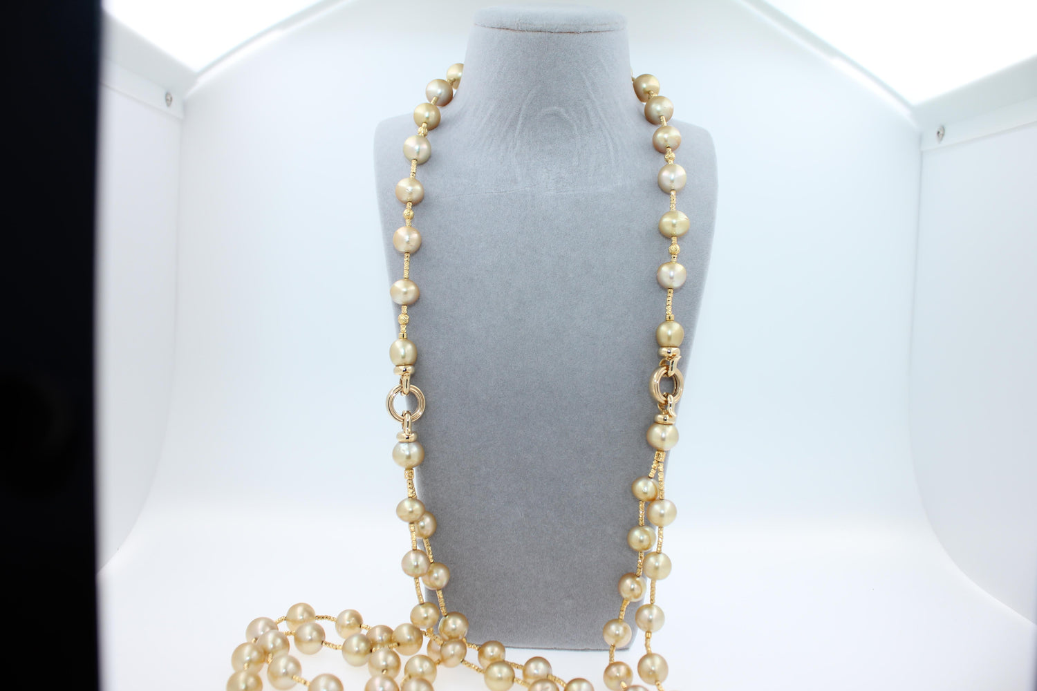 Golden Yellow AAA South Sea Pearls 18K Yellow Gold Long Necklace