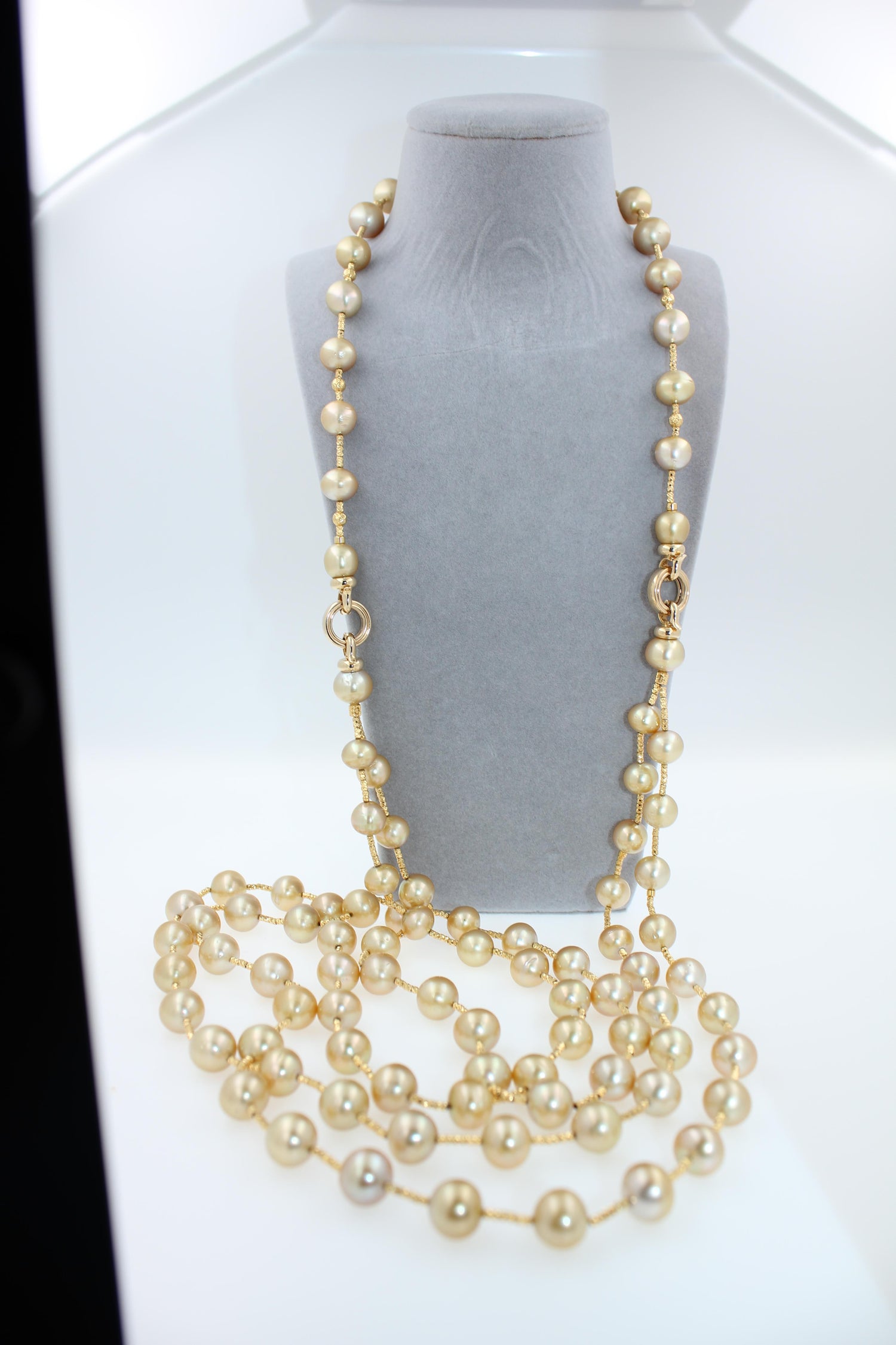 Golden Yellow AAA South Sea Pearls 18K Yellow Gold Long Necklace