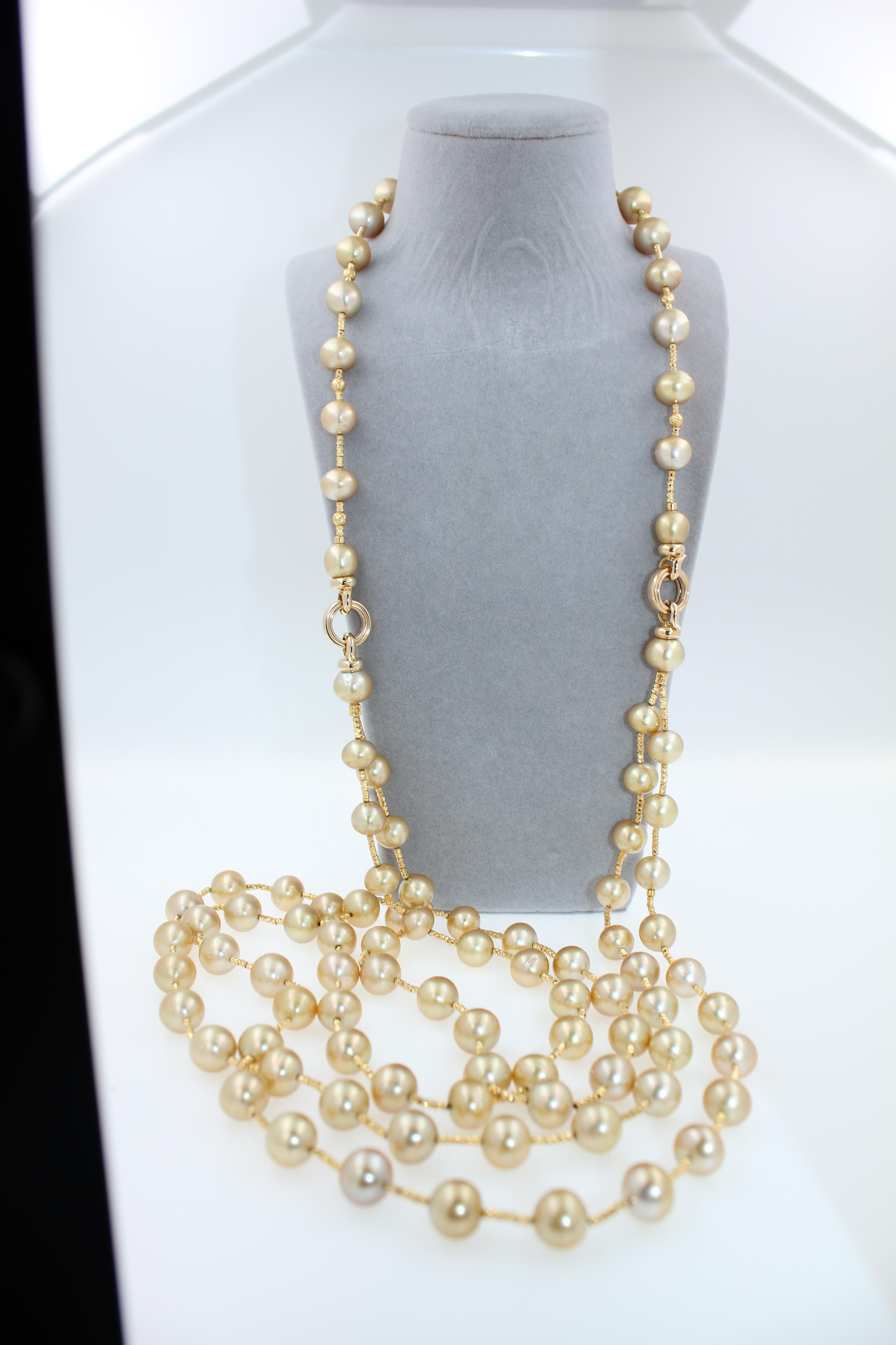 Golden Yellow AAA South Sea Pearls 18K Yellow Gold Long Necklace
