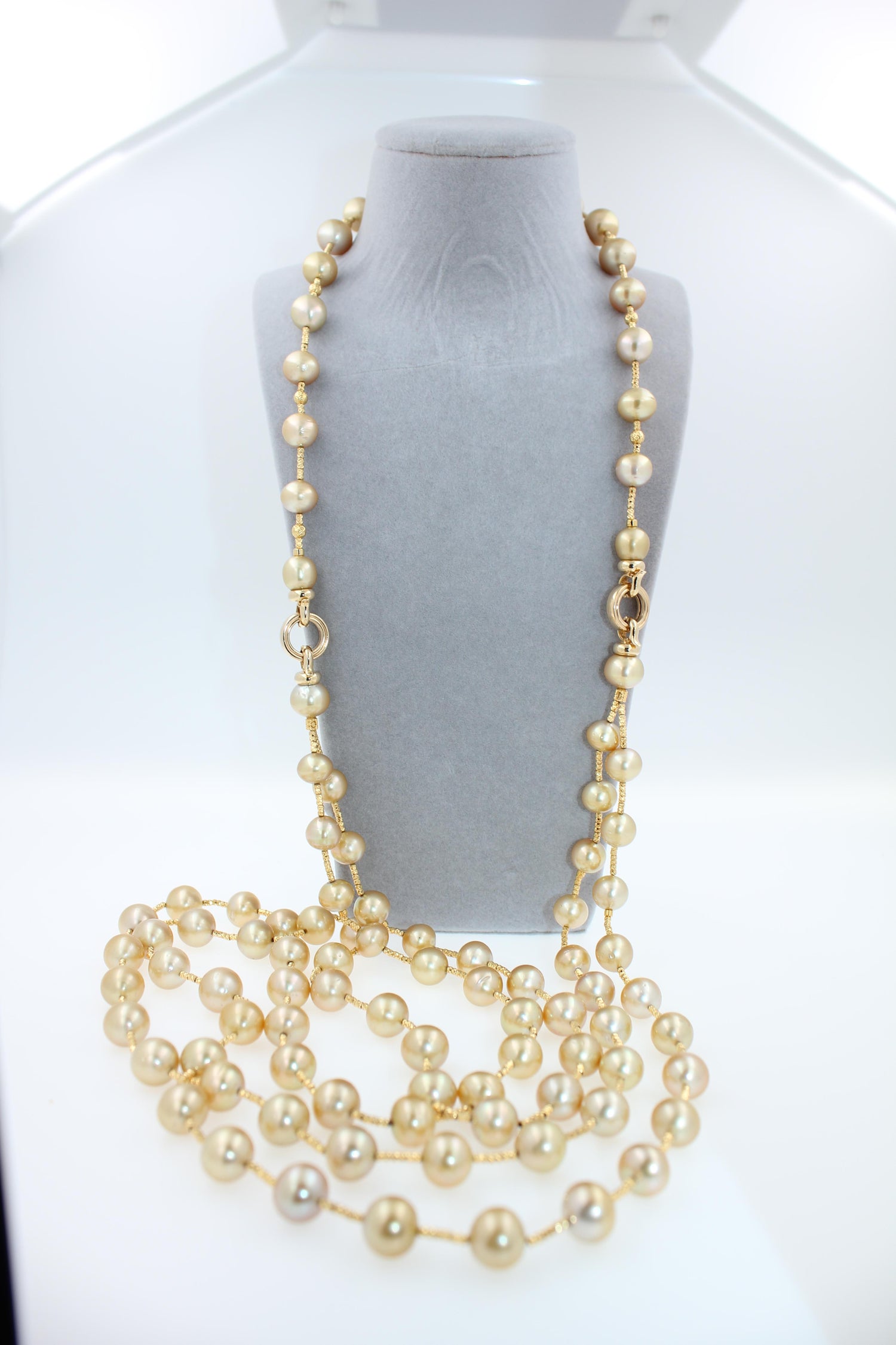Golden Yellow AAA South Sea Pearls 18K Yellow Gold Long Necklace