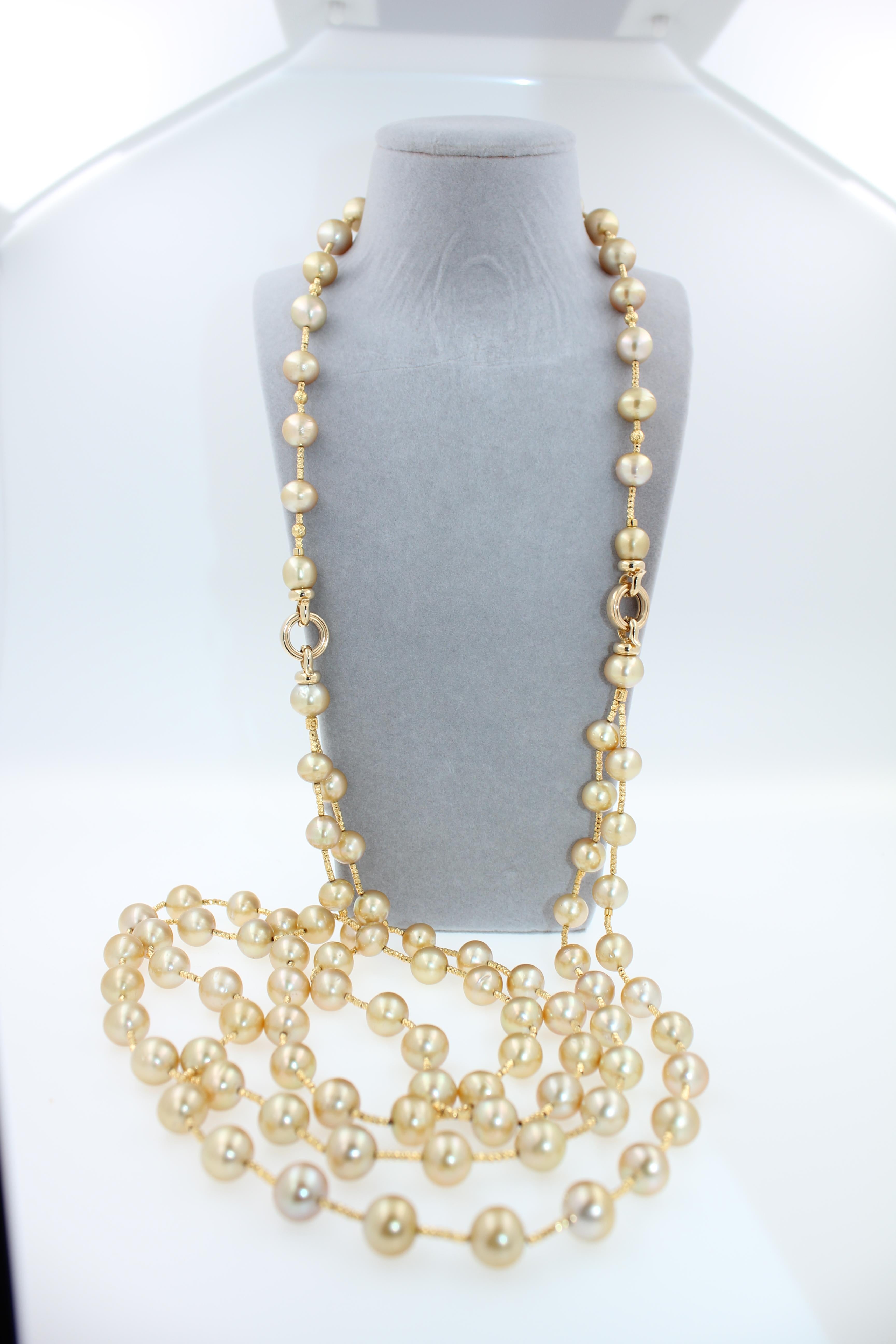 Golden Yellow AAA South Sea Pearls 18K Yellow Gold Long Necklace