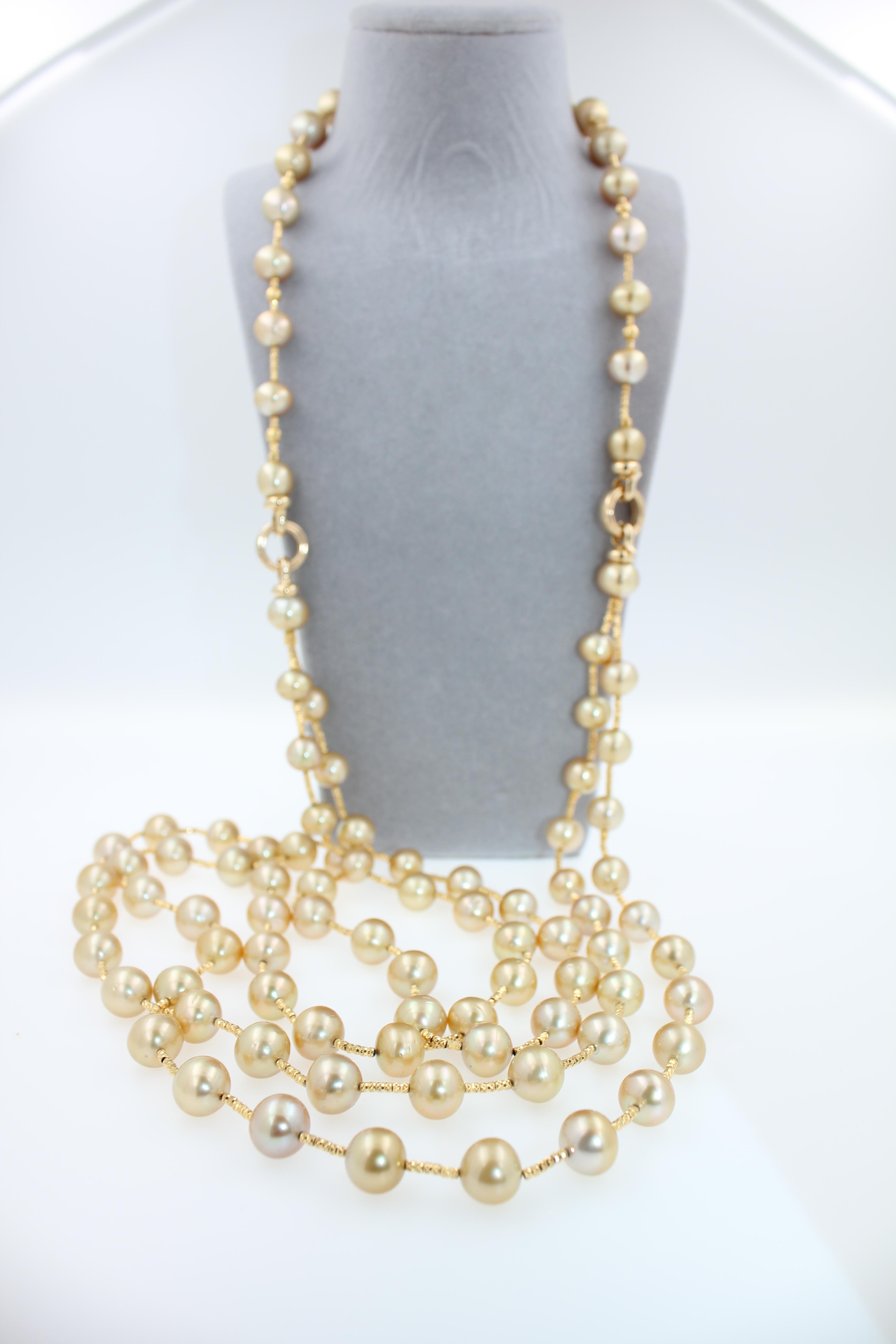Golden Yellow AAA South Sea Pearls 18K Yellow Gold Long Necklace
