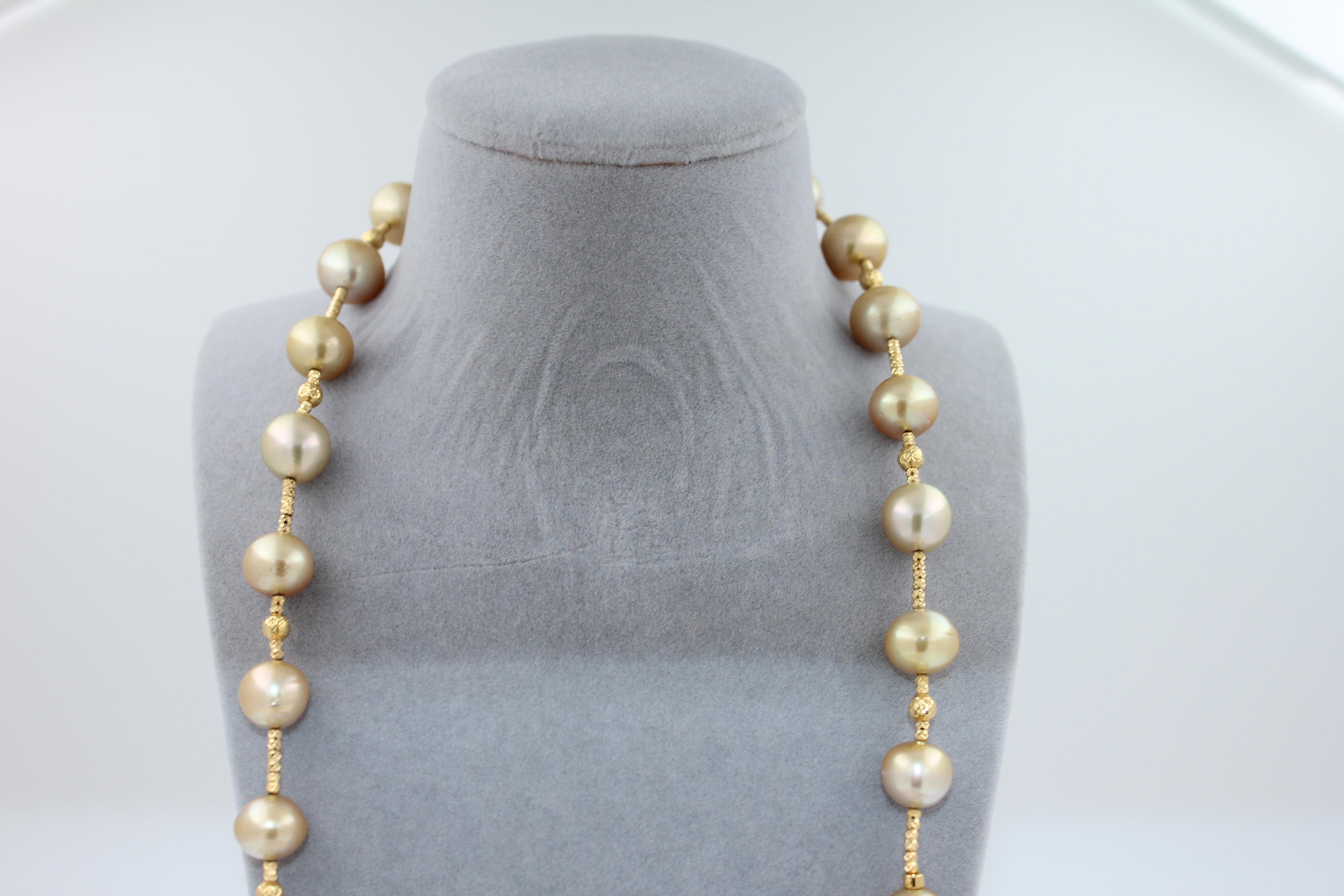 Golden Yellow AAA South Sea Pearls 18K Yellow Gold Long Necklace