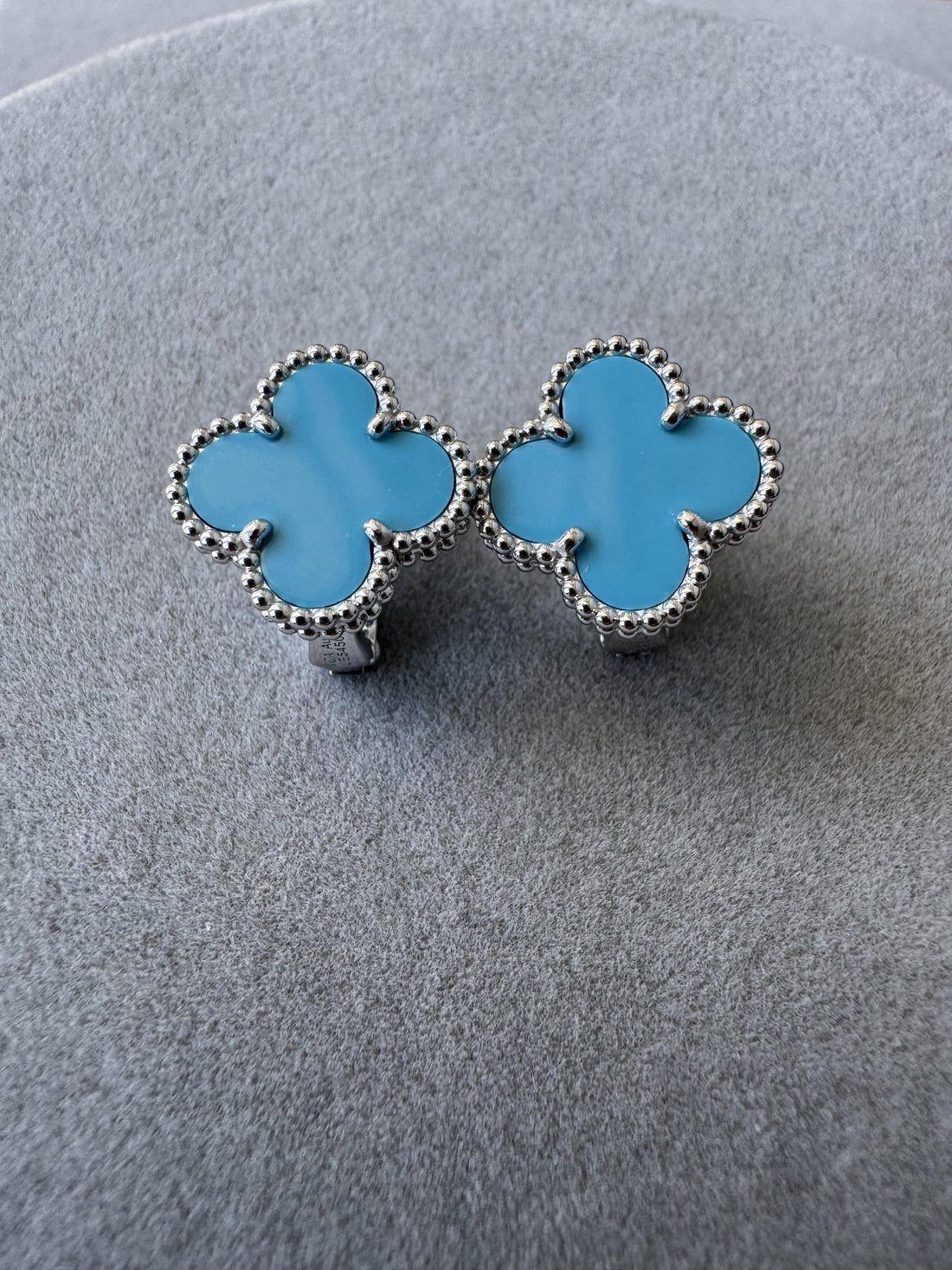 Van Cleef &amp; Arpels Vintage Alhambra Blue Turquoise 18K White Gold Clip Earrings
