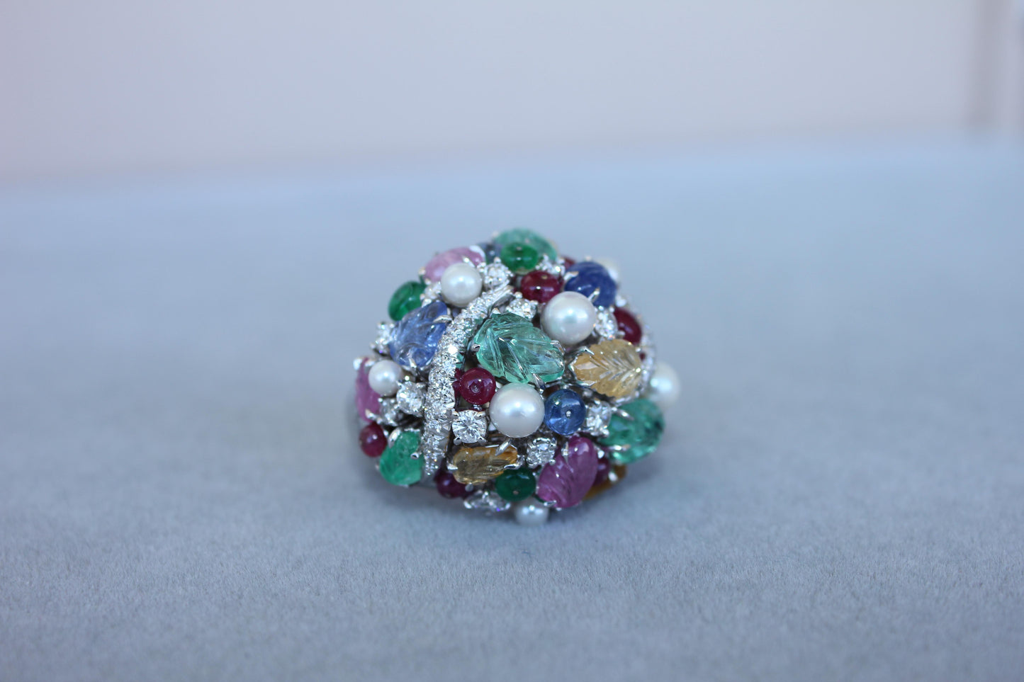 multi colors sapphires emeralds ruby diamond scavia unique 18k white gold ring