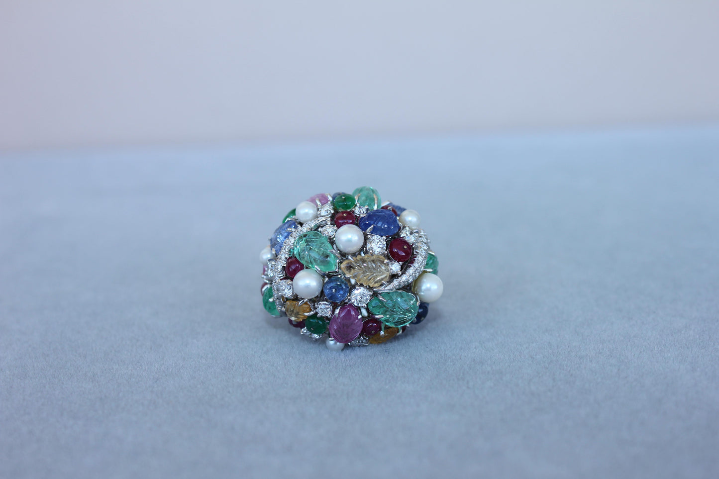 multi colors sapphires emeralds ruby diamond scavia unique 18k white gold ring