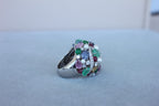 Multi Colors Sapphires Emeralds Ruby Diamond Scavia Unique 18K White Gold Ring