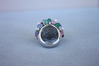 Multi Colors Sapphires Emeralds Ruby Diamond Scavia Unique 18K White Gold Ring