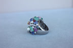 Multi Colors Sapphires Emeralds Ruby Diamond Scavia Unique 18K White Gold Ring