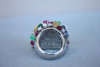 Multi Colors Sapphires Emeralds Ruby Diamond Scavia Unique 18K White Gold Ring