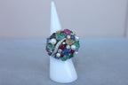 Multi Colors Sapphires Emeralds Ruby Diamond Scavia Unique 18K White Gold Ring