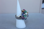 Multi Colors Sapphires Emeralds Ruby Diamond Scavia Unique 18K White Gold Ring