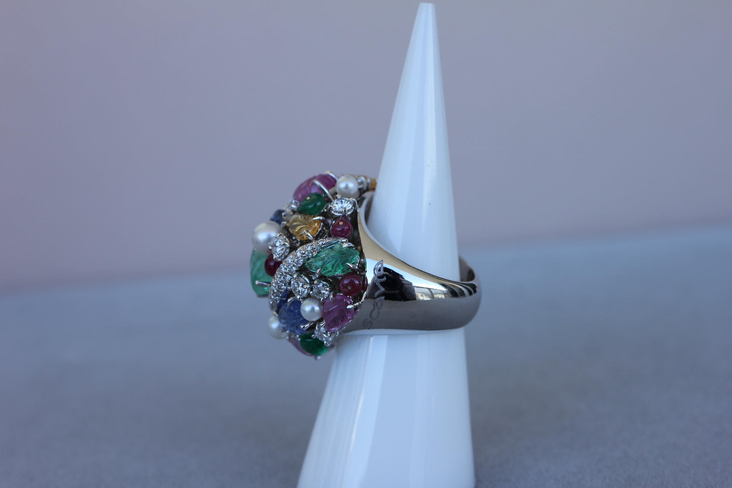 multi colors sapphires emeralds ruby diamond scavia unique 18k white gold ring