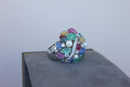 Multi Colors Sapphires Emeralds Ruby Diamond Scavia Unique 18K White Gold Ring