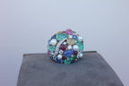 Multi Colors Sapphires Emeralds Ruby Diamond Scavia Unique 18K White Gold Ring