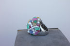Multi Colors Sapphires Emeralds Ruby Diamond Scavia Unique 18K White Gold Ring