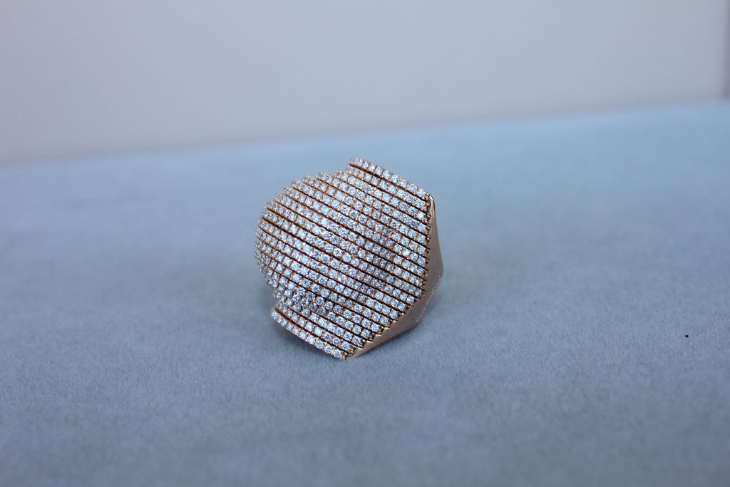 Palmiero Unique White Diamond Brilliant Pave 18 Karat Rose Gold Unique Dome Ring
