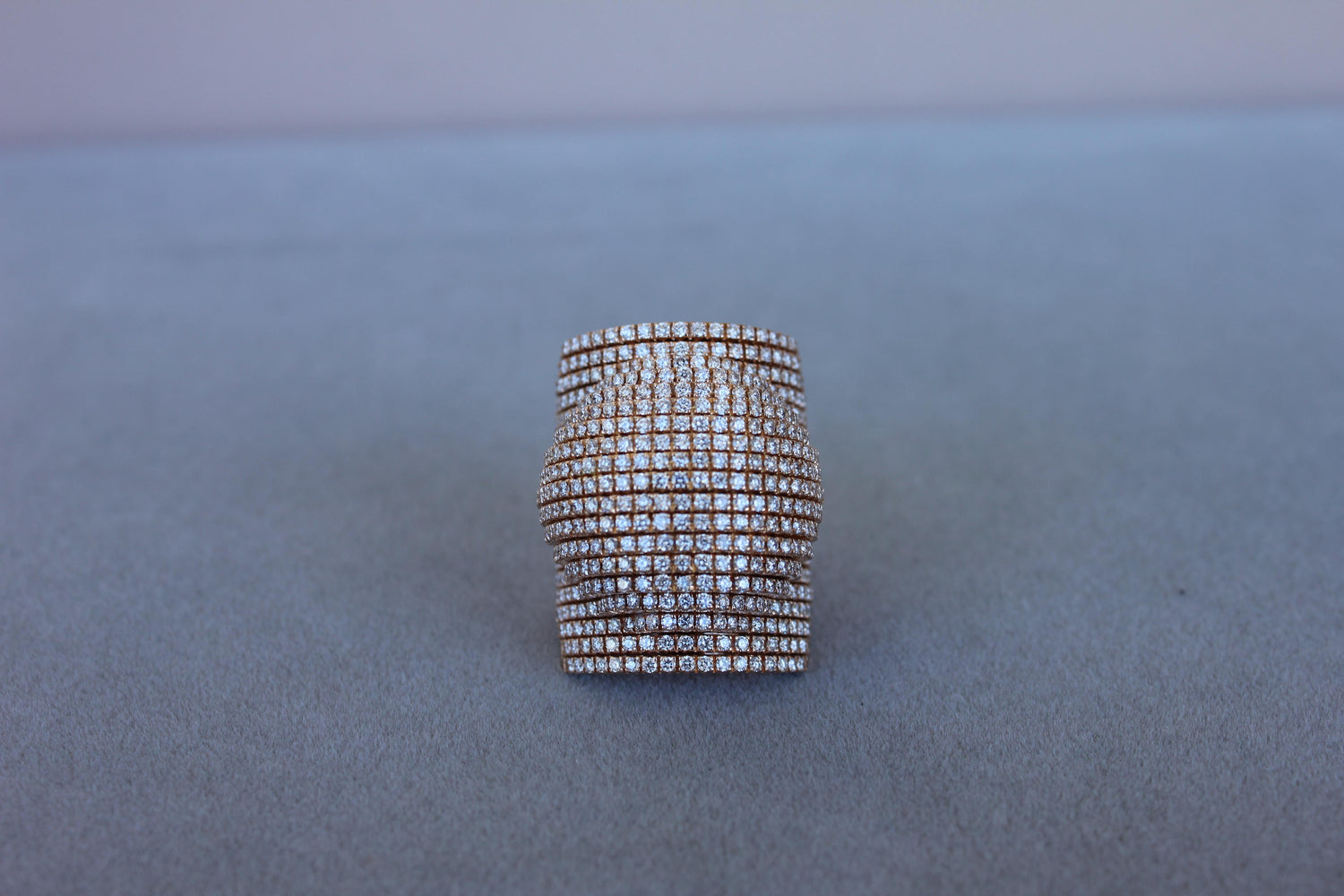 Palmiero Unique White Diamond Brilliant Pave 18 Karat Rose Gold Unique Dome Ring
