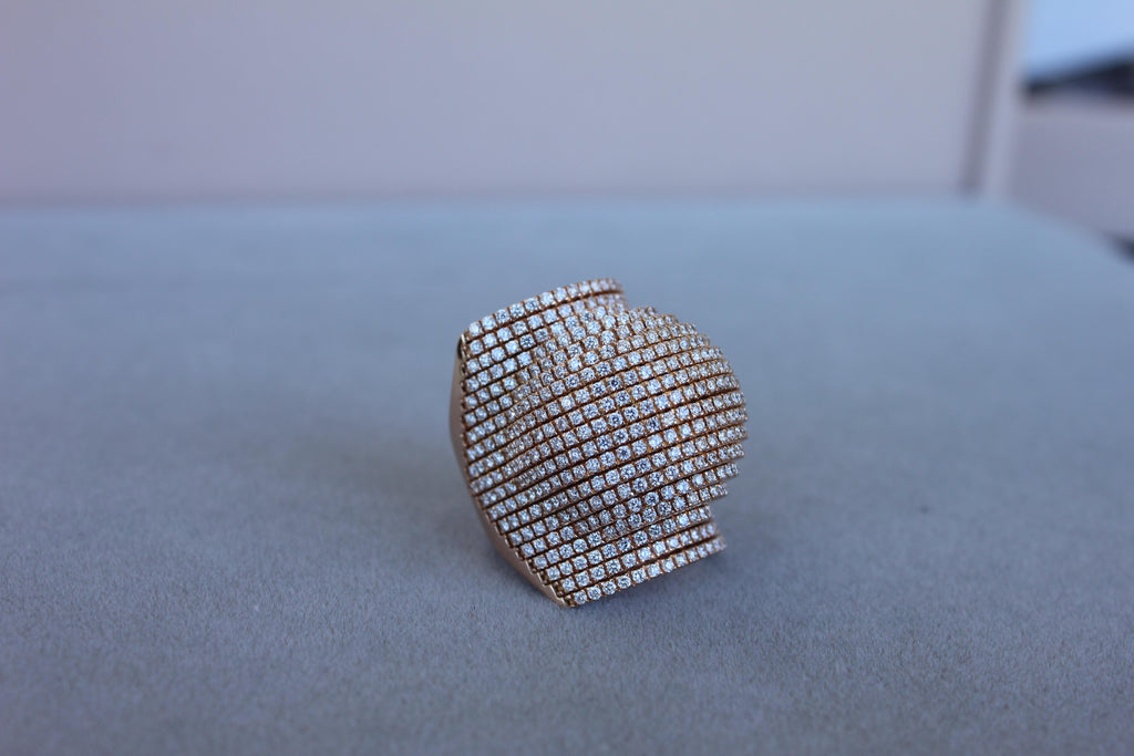 Palmiero Unique White Diamond Brilliant Pave 18 Karat Rose Gold Unique Dome Ring