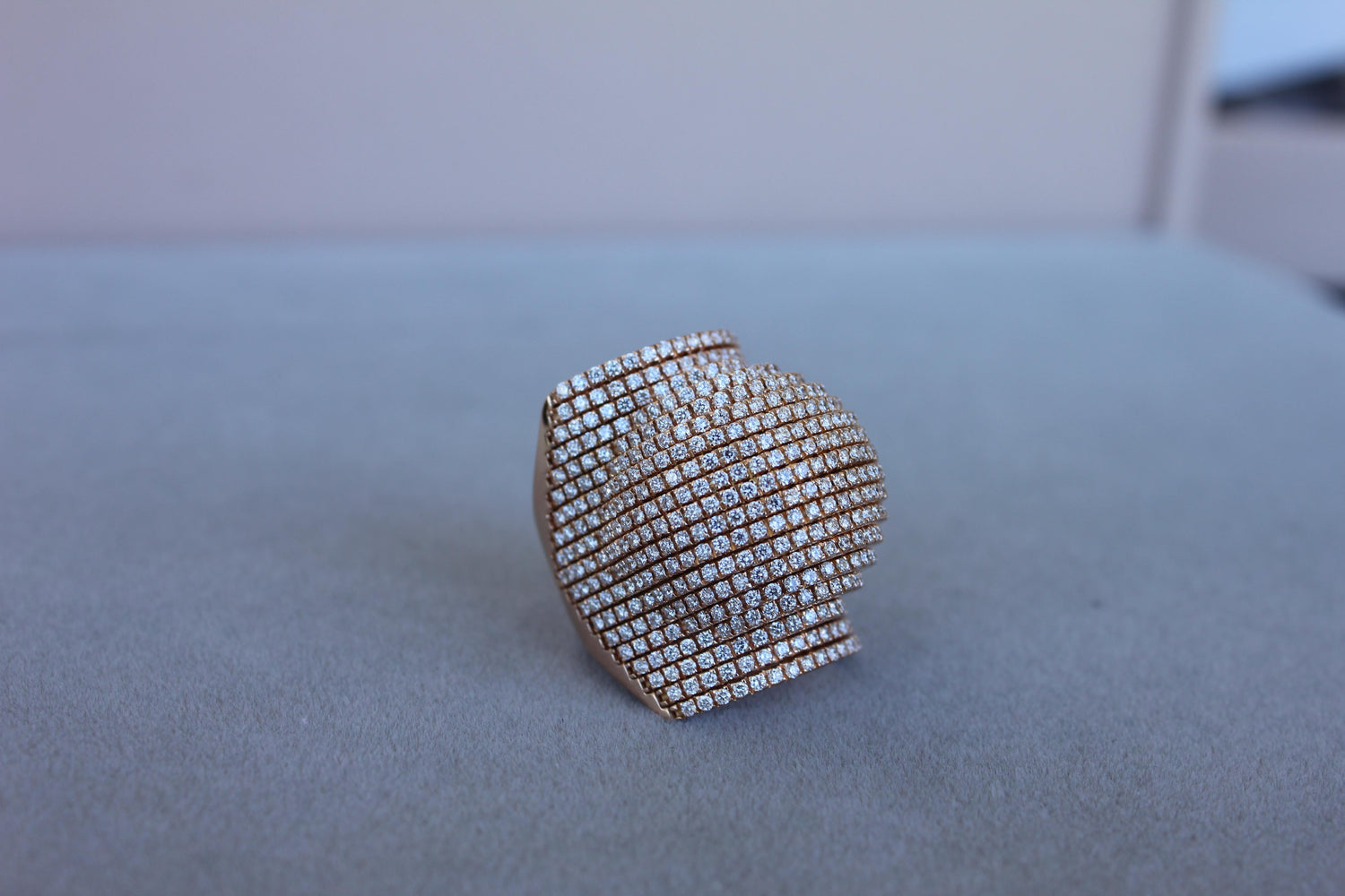Palmiero Unique White Diamond Brilliant Pave 18 Karat Rose Gold Unique Dome Ring