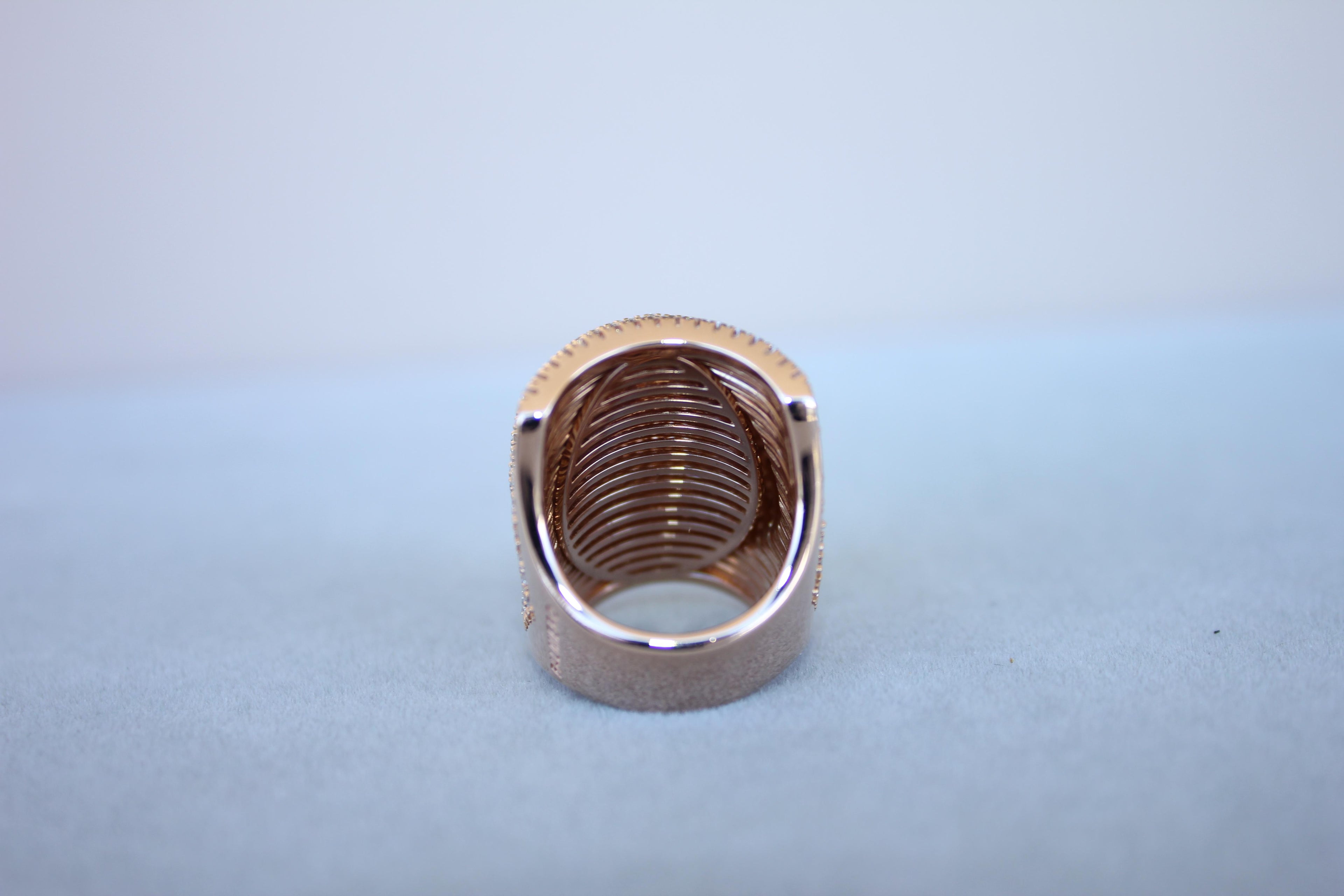 Palmiero Unique White Diamond Brilliant Pave 18 Karat Rose Gold Unique Dome Ring